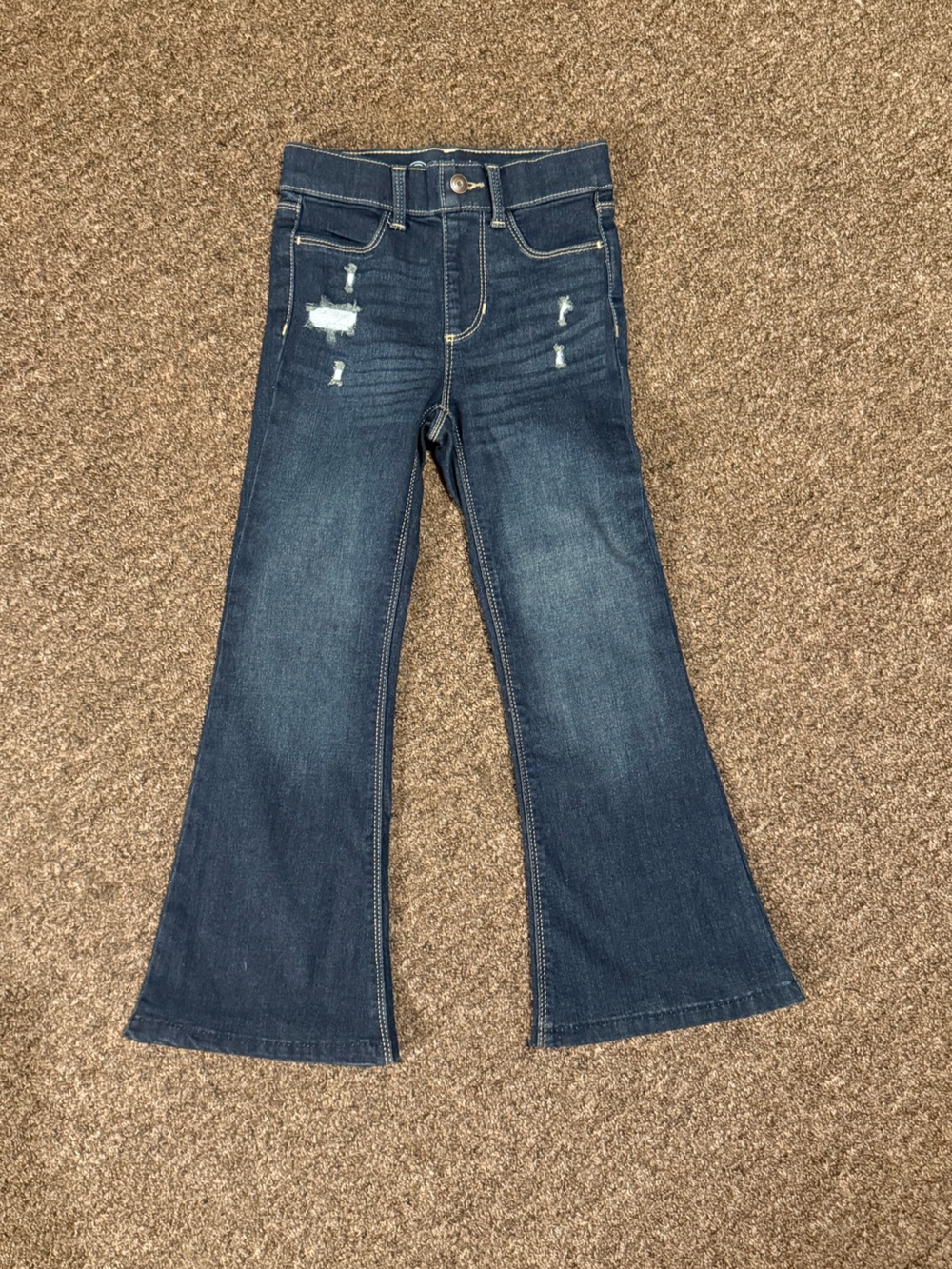 Dark Blue Flare Jeggings with Distressed Detail